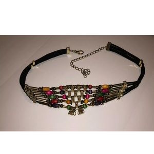 Women's Boho Style Wooden Beads and Floral Stamped Metal Squares Belt